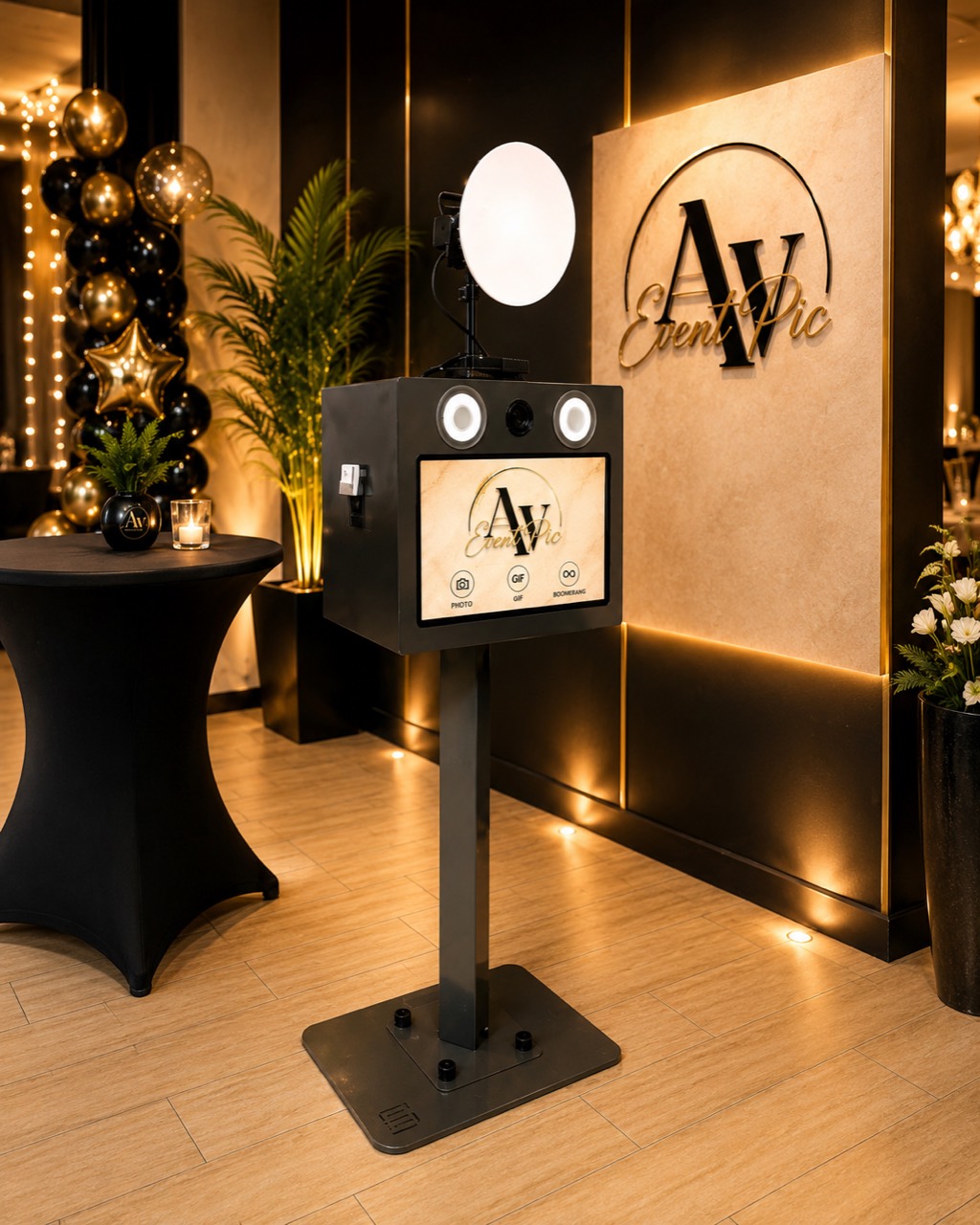 Borne photobooth métal Event Pic dans un décor premium
